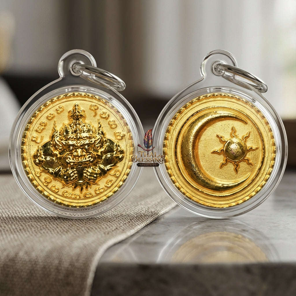 ✨ Phra Rahu Nuea Duang Bronze Coin (Available in Small 1.6 cm & Standard 2.2 cm Sizes) : Ultimate Fate-Overcoming & Eclipse Protection Amulet (2569 / 2026 Edition) - Kruba Kham Fan / Wat Kor Chok Thai Blessing Co By RURUECHA