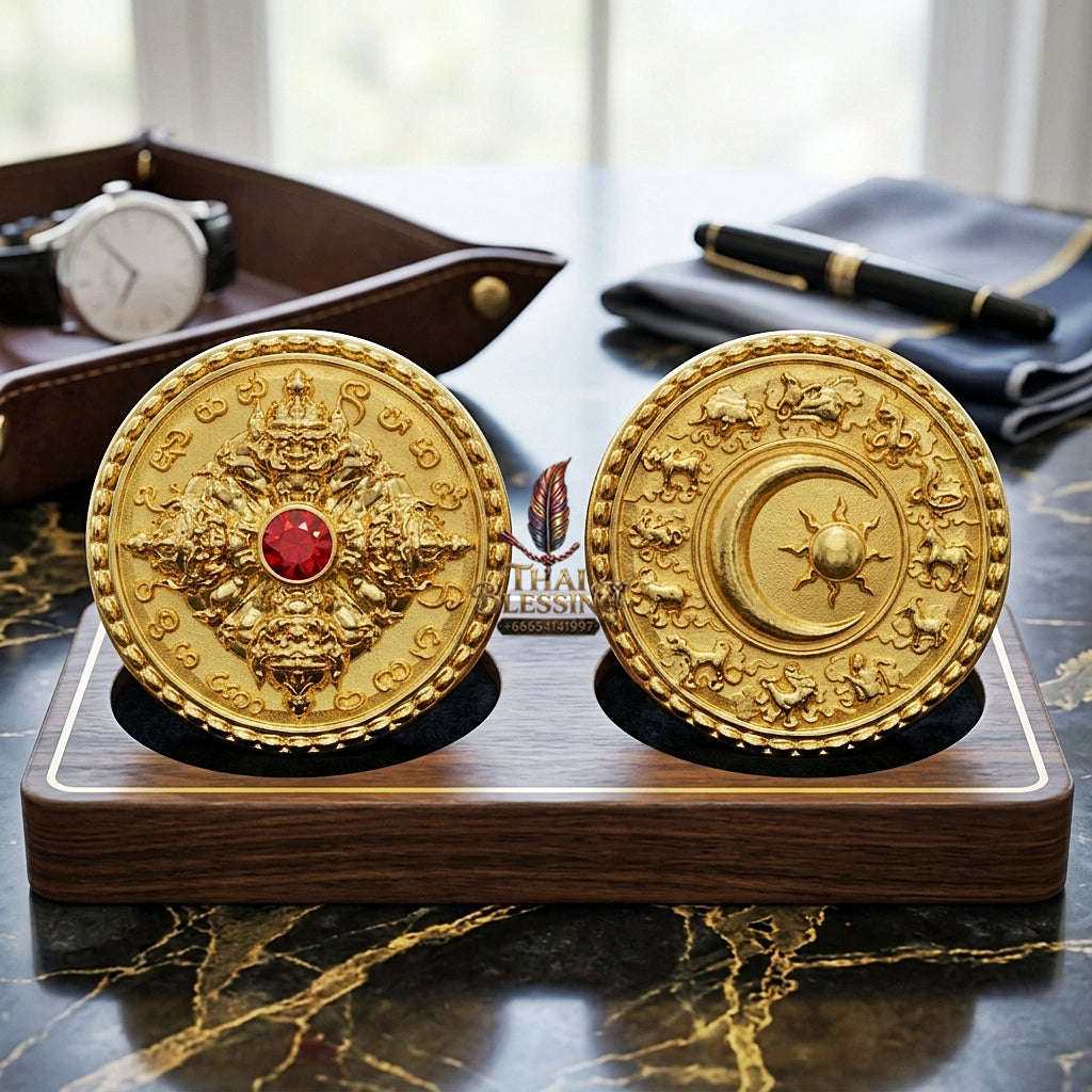 ✨ Phra Rahu Nuea Duang Bronze Coin : Ultimate Fate-Overcoming & Eclipse Protection Amulet (2569 / 2026 Edition) - Kruba Kham Fan / Wat Kor Chok Thai Blessing Co By RURUECHA
