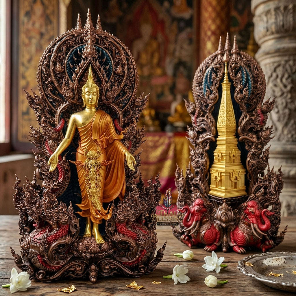 Phrathat Phanom Pendant Thai Amulet Protection talisman good luck charm spiritual jewelry Cosmic Fortune & Sovereign World-Opening Enlightenment Phra Phoed Lok Thai Blessing Co By RURUECHA