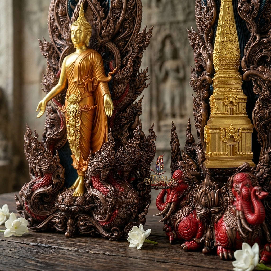 Phrathat Phanom Pendant Thai Amulet Protection talisman good luck charm spiritual jewelry Cosmic Fortune & Sovereign World-Opening Enlightenment Phra Phoed Lok Thai Blessing Co By RURUECHA