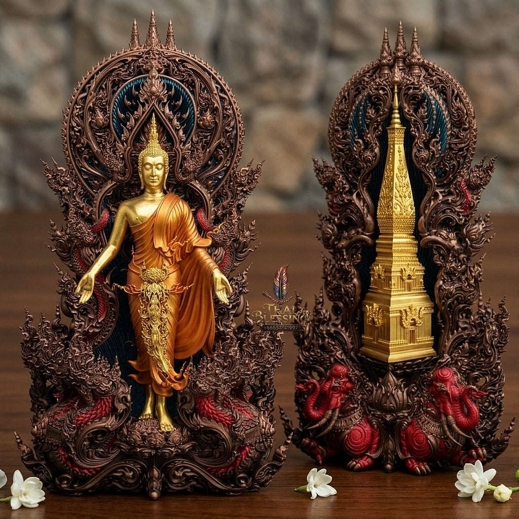 Phrathat Phanom Pendant Thai Amulet Protection talisman good luck charm spiritual jewelry Cosmic Fortune & Sovereign World-Opening Enlightenment Phra Phoed Lok Thai Blessing Co By RURUECHA