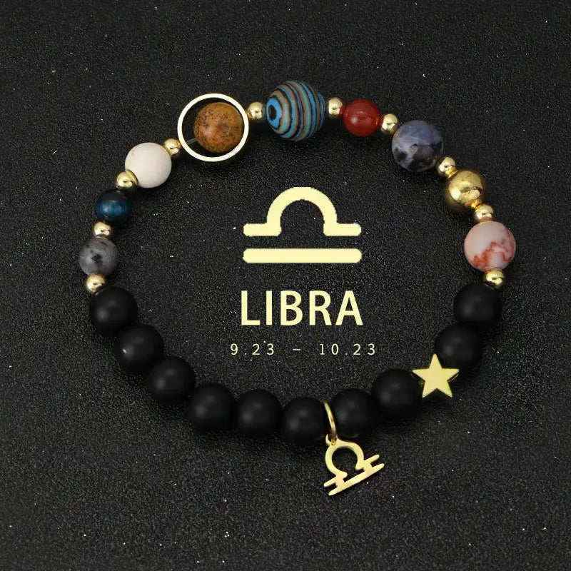 ✨ Planet Bracelet with Eight Planet Stones & 12 Zodiac Signs – Natural Stone Beads | Christmas & Birthday Gift Jewelry for Astrology Enthusiasts Libra