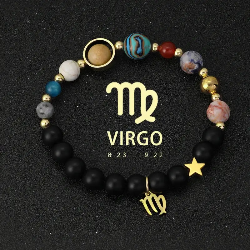✨ Planet Bracelet with Eight Planet Stones & 12 Zodiac Signs – Natural Stone Beads | Christmas & Birthday Gift Jewelry for Astrology Enthusiasts Virgo