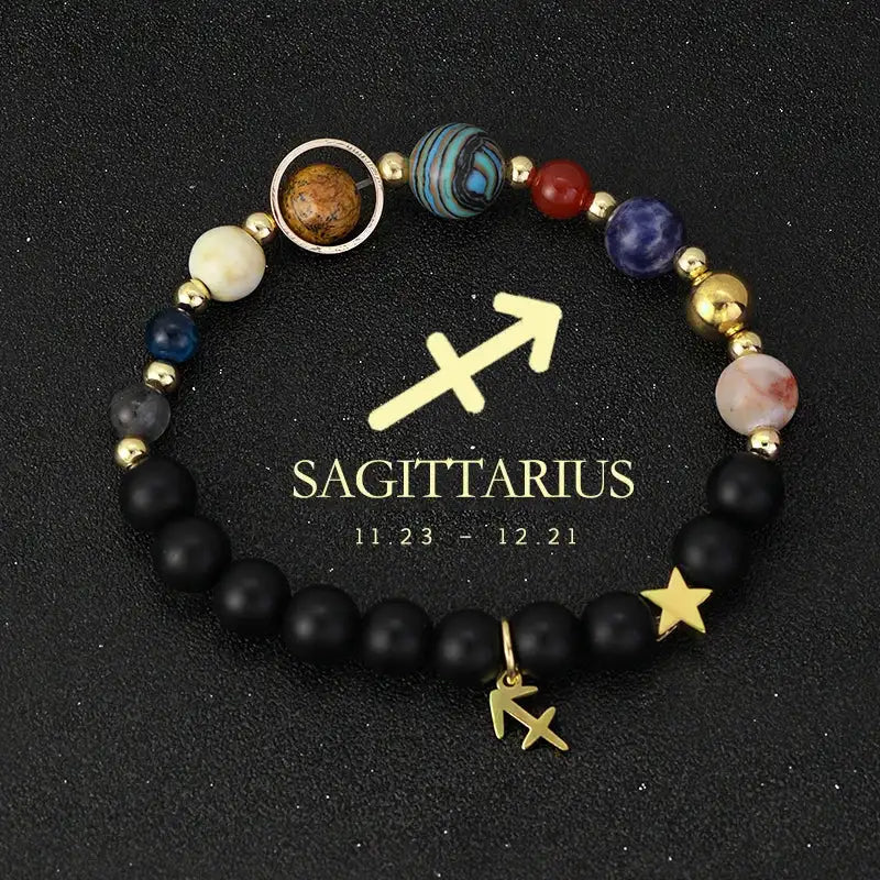 ✨ Planet Bracelet with Eight Planet Stones & 12 Zodiac Signs – Natural Stone Beads | Christmas & Birthday Gift Jewelry for Astrology Enthusiasts Sagittarius