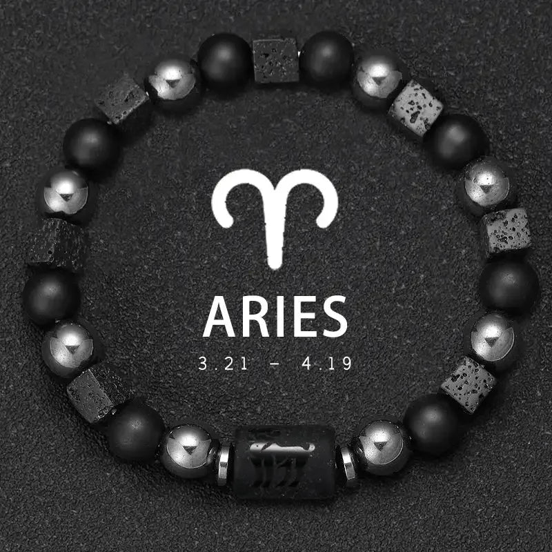✨ Planet Bracelet with Eight Planet Stones & 12 Zodiac Signs – Natural Stone Beads | Christmas & Birthday Gift Jewelry for Astrology Enthusiasts Aries1