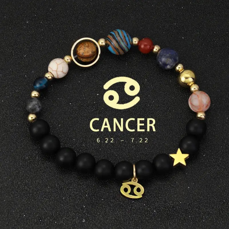✨ Planet Bracelet with Eight Planet Stones & 12 Zodiac Signs – Natural Stone Beads | Christmas & Birthday Gift Jewelry for Astrology Enthusiasts Cancer