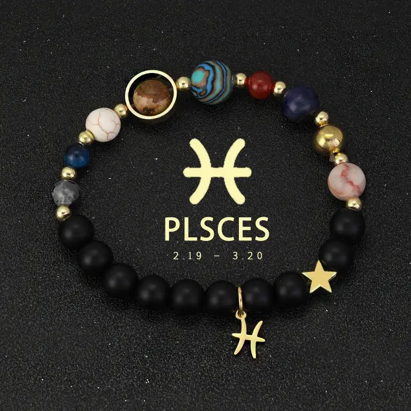 ✨ Planet Bracelet with Eight Planet Stones & 12 Zodiac Signs – Natural Stone Beads | Christmas & Birthday Gift Jewelry for Astrology Enthusiasts Pisces
