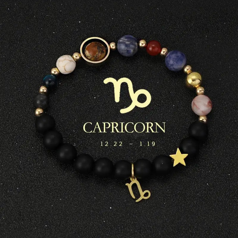 ✨ Planet Bracelet with Eight Planet Stones & 12 Zodiac Signs – Natural Stone Beads | Christmas & Birthday Gift Jewelry for Astrology Enthusiasts Capricorn