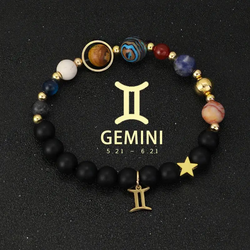 ✨ Planet Bracelet with Eight Planet Stones & 12 Zodiac Signs – Natural Stone Beads | Christmas & Birthday Gift Jewelry for Astrology Enthusiasts Gemini