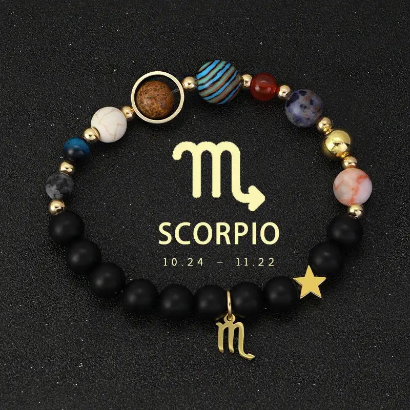 ✨ Planet Bracelet with Eight Planet Stones & 12 Zodiac Signs – Natural Stone Beads | Christmas & Birthday Gift Jewelry for Astrology Enthusiasts Scorpio