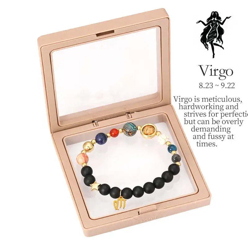 ✨ Planet Bracelet with Eight Planet Stones & 12 Zodiac Signs – Natural Stone Beads | Christmas & Birthday Gift Jewelry for Astrology Enthusiasts Virgo to box