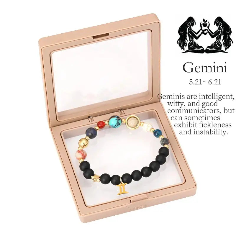 ✨ Planet Bracelet with Eight Planet Stones & 12 Zodiac Signs – Natural Stone Beads | Christmas & Birthday Gift Jewelry for Astrology Enthusiasts Gemini to box