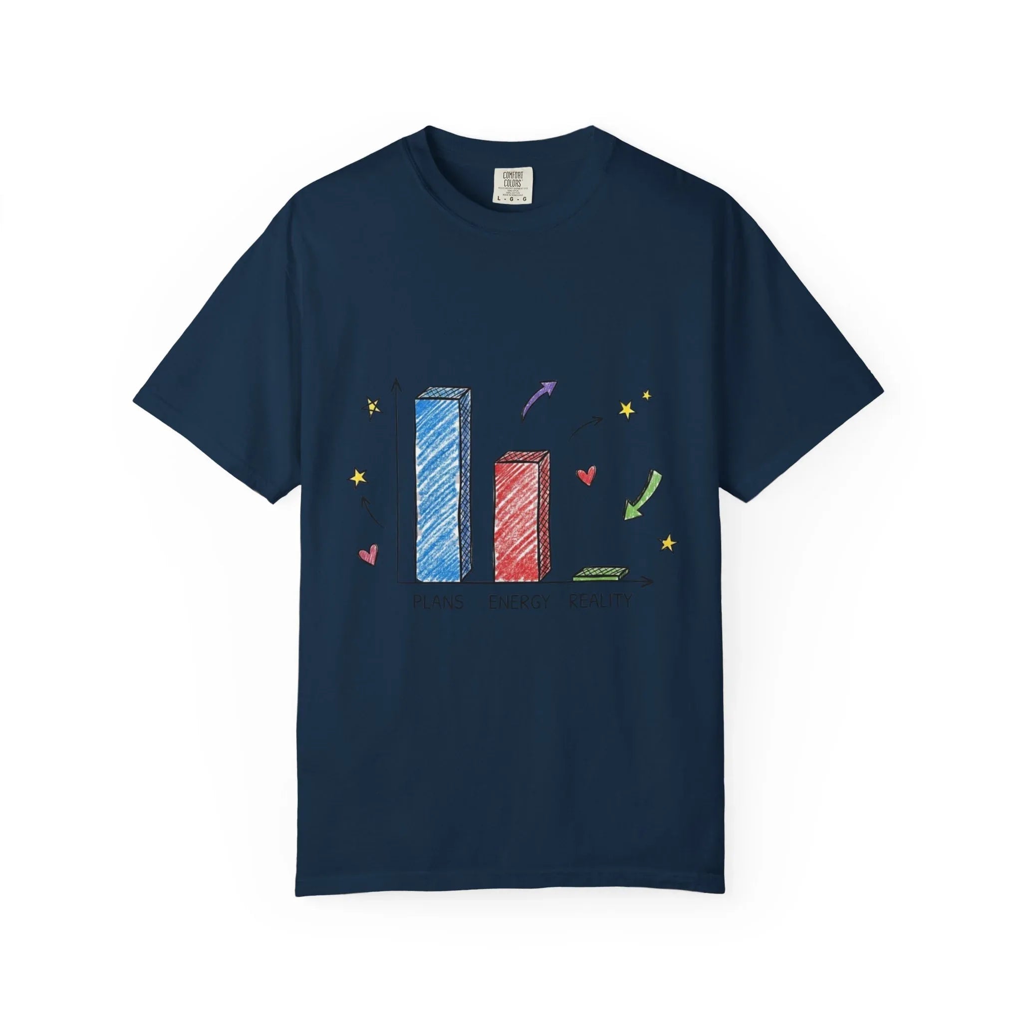 Plans Energy Reality Shirt, Funny Bar Graph Tee, Relatable Productivity Humor T-Shirt, Minimal Sketch Graphic, Office Student Gift True Navy