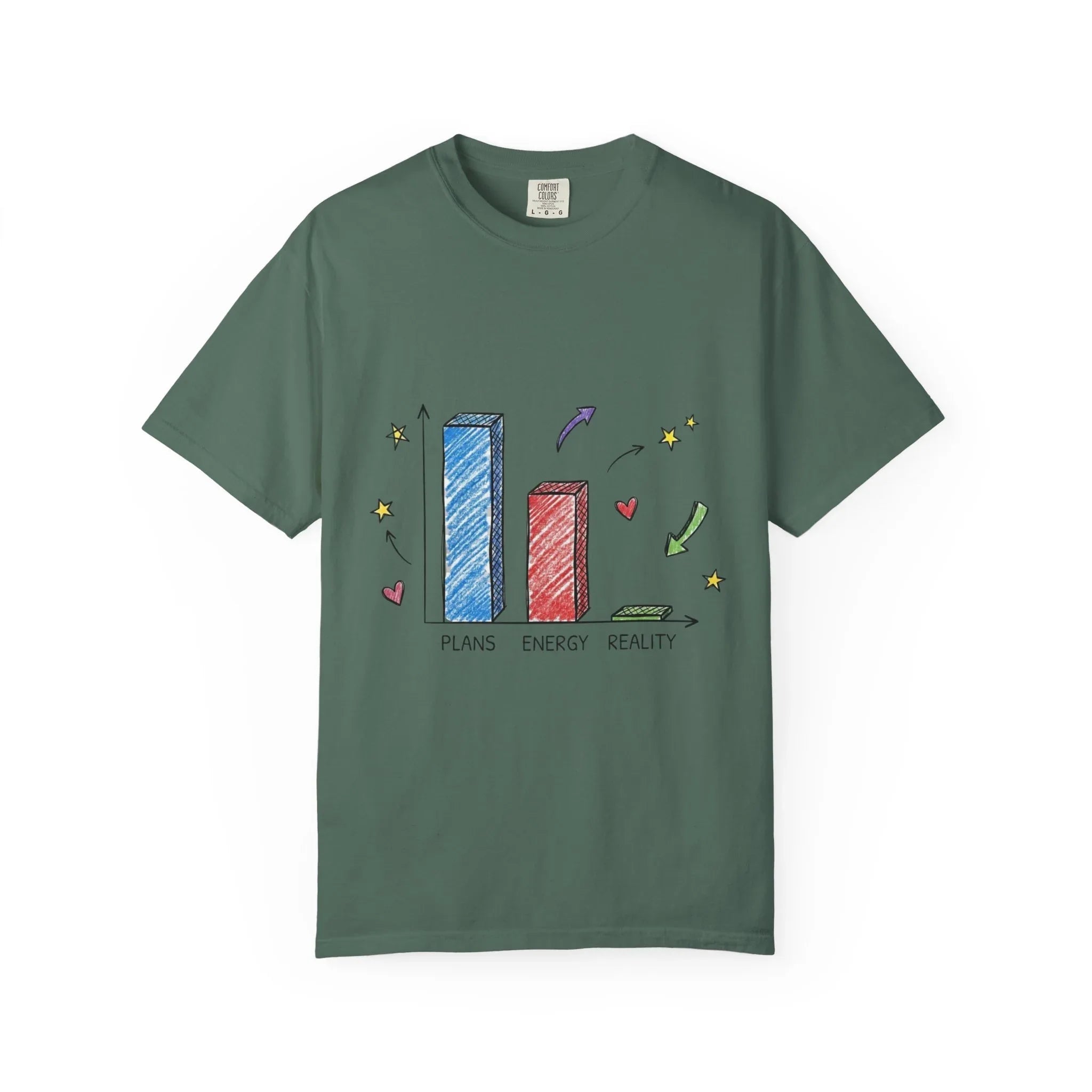 Plans Energy Reality Shirt, Funny Bar Graph Tee, Relatable Productivity Humor T-Shirt, Minimal Sketch Graphic, Office Student Gift Blue Spruce