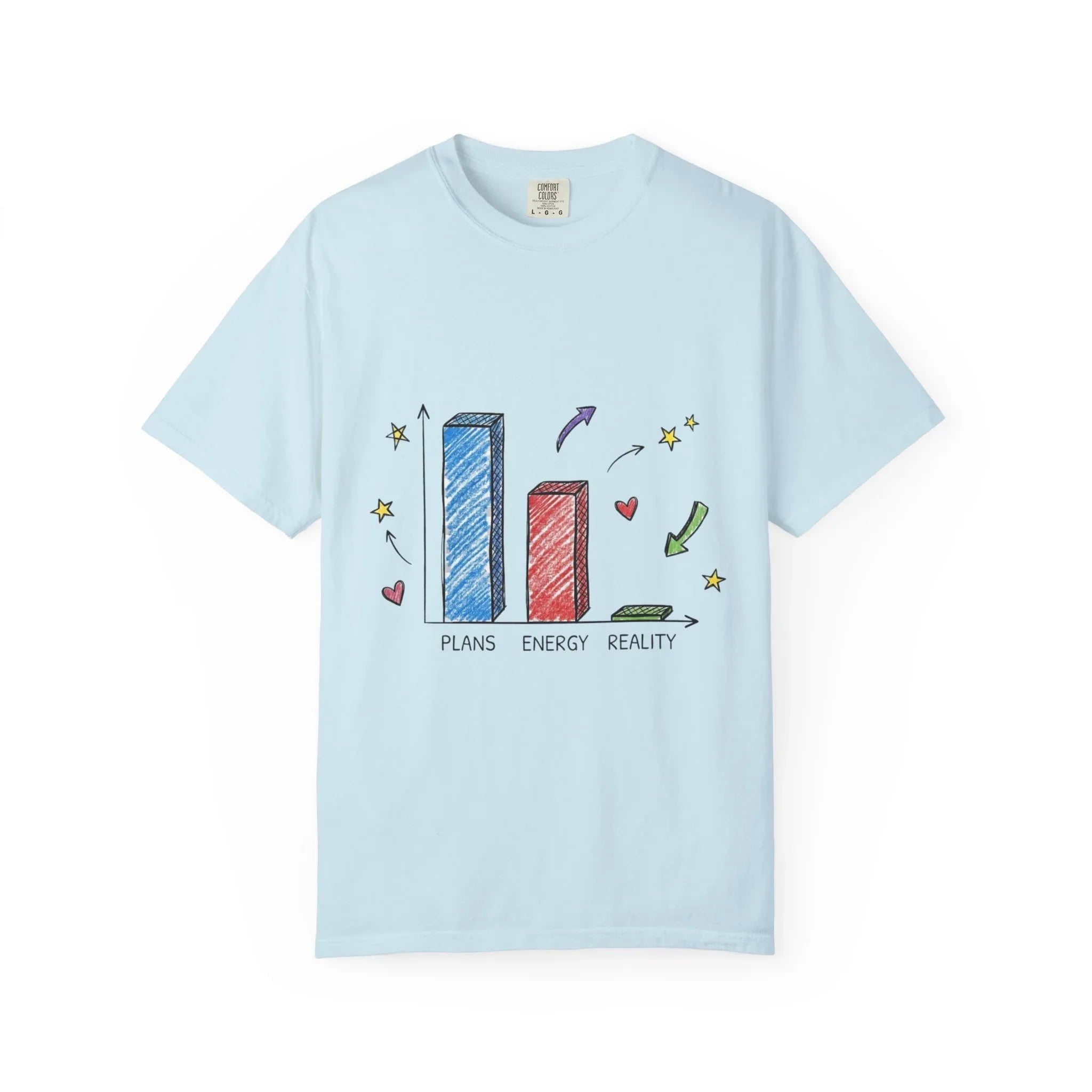 Plans Energy Reality Shirt, Funny Bar Graph Tee, Relatable Productivity Humor T-Shirt, Minimal Sketch Graphic, Office Student Gift Chambray