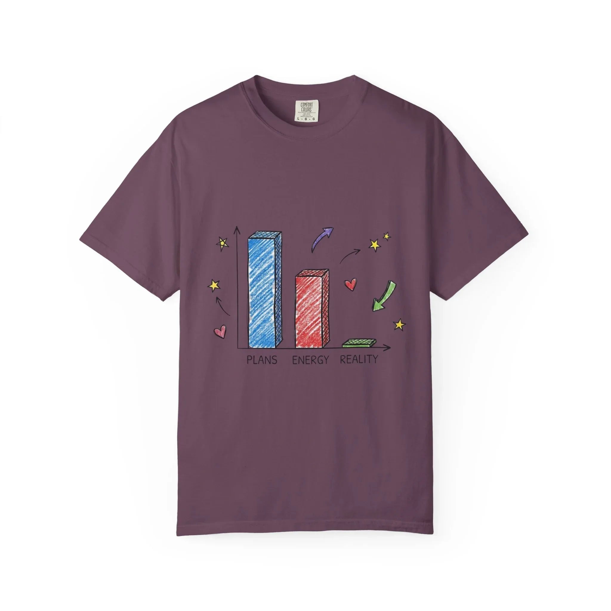 Plans Energy Reality Shirt, Funny Bar Graph Tee, Relatable Productivity Humor T-Shirt, Minimal Sketch Graphic, Office Student Gift Berry M