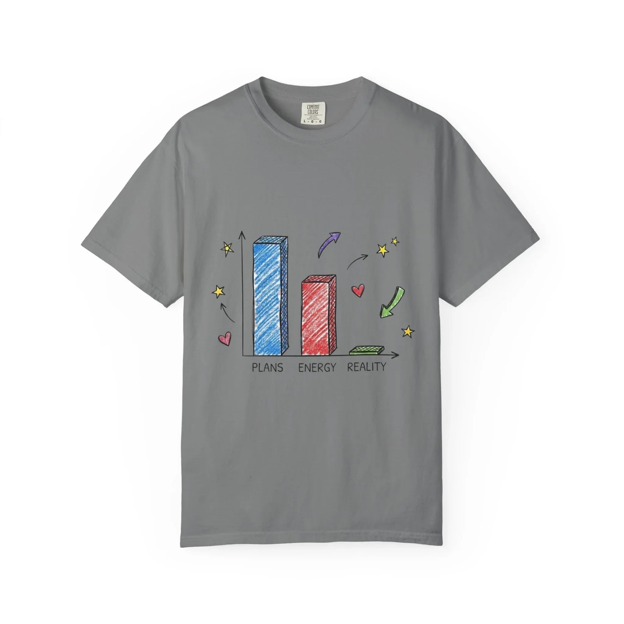 Plans Energy Reality Shirt, Funny Bar Graph Tee, Relatable Productivity Humor T-Shirt, Minimal Sketch Graphic, Office Student Gift Grey