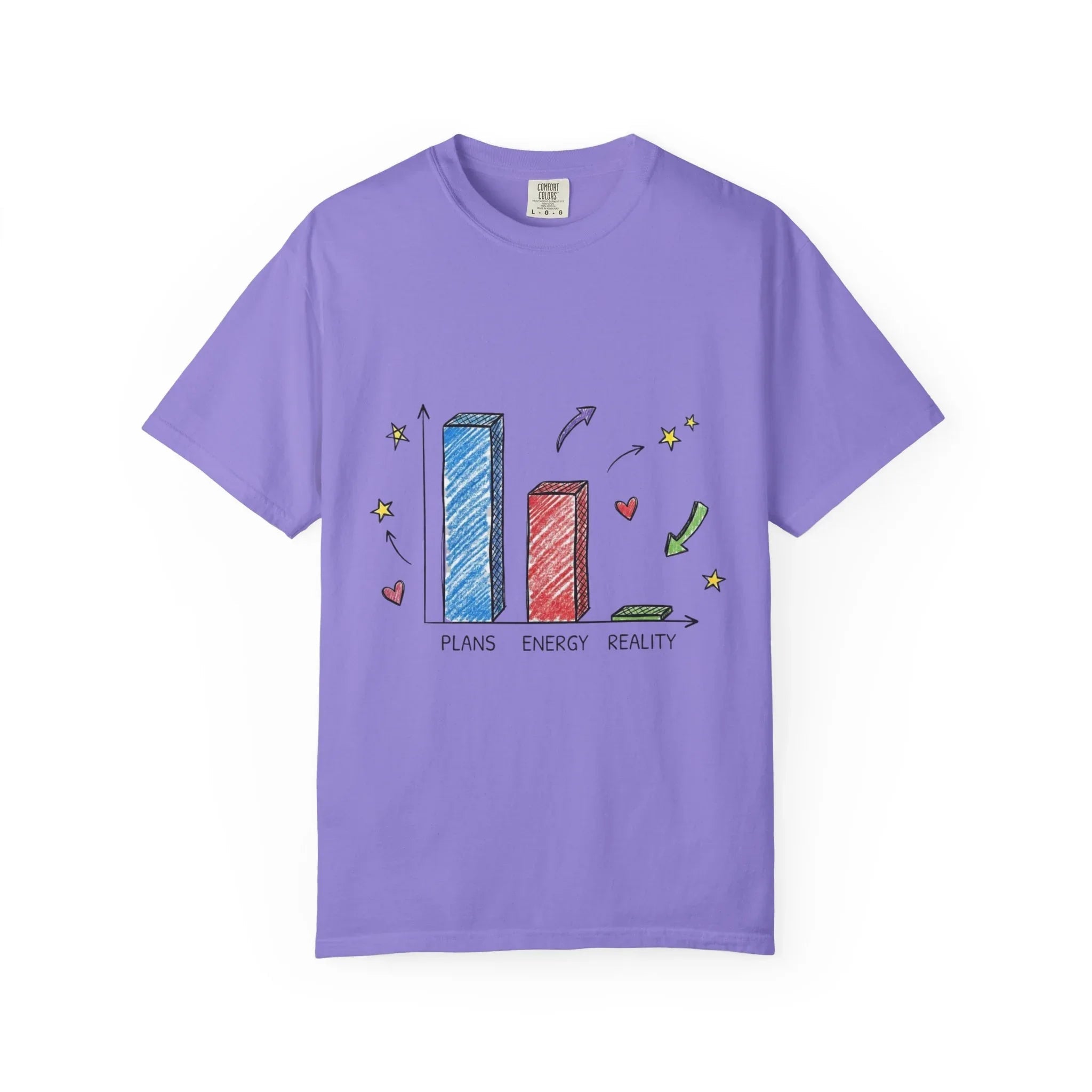 Plans Energy Reality Shirt, Funny Bar Graph Tee, Relatable Productivity Humor T-Shirt, Minimal Sketch Graphic, Office Student Gift Violet