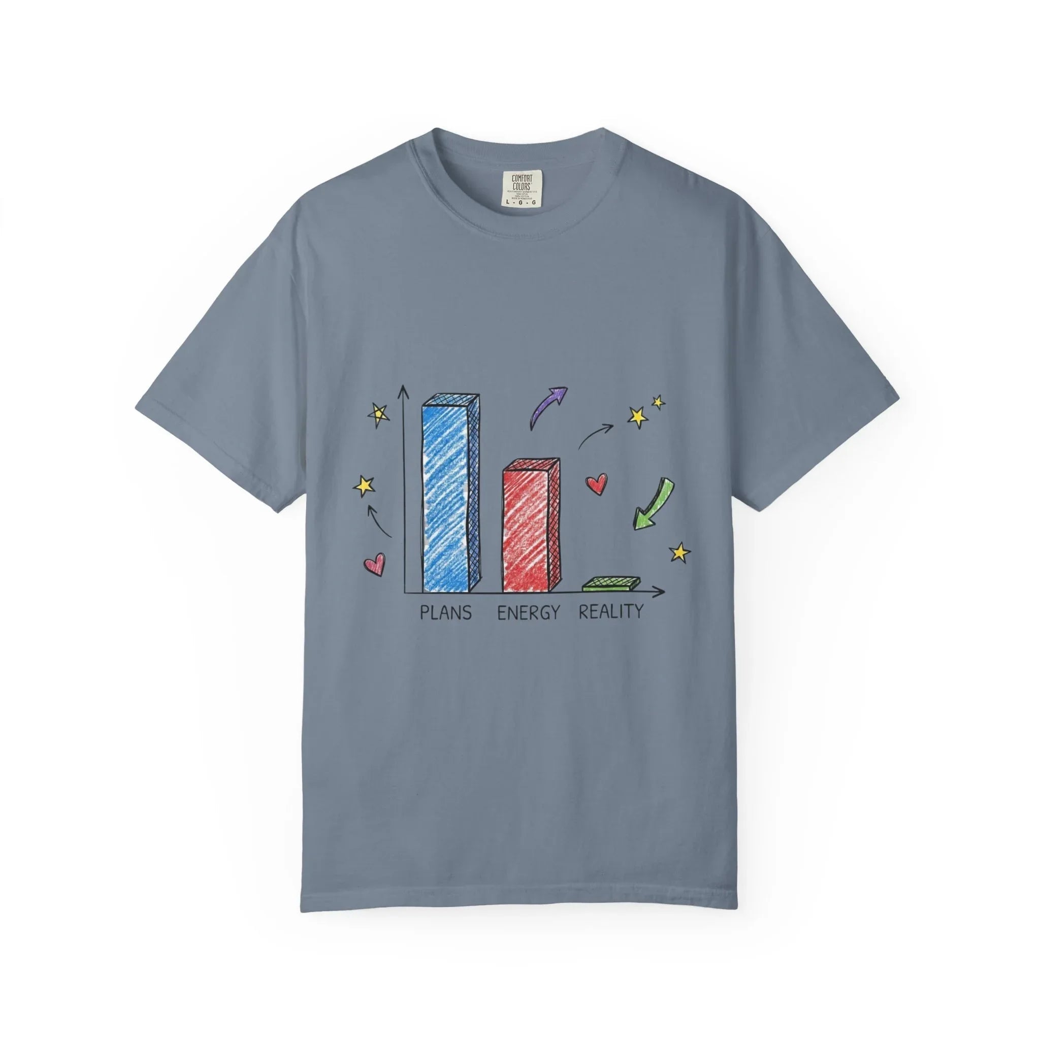 Plans Energy Reality Shirt, Funny Bar Graph Tee, Relatable Productivity Humor T-Shirt, Minimal Sketch Graphic, Office Student Gift Blue Jean