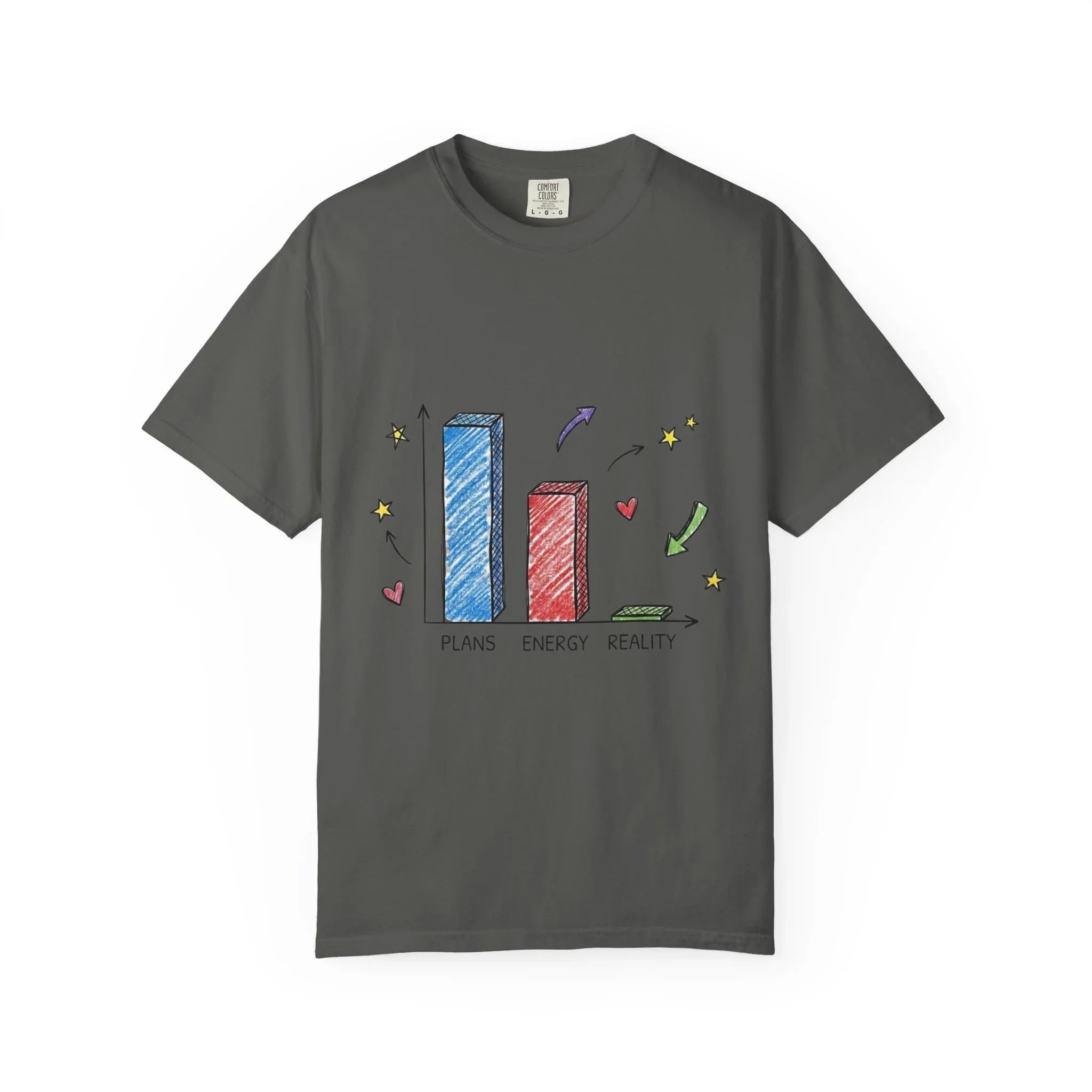 Plans Energy Reality Shirt, Funny Bar Graph Tee, Relatable Productivity Humor T-Shirt, Minimal Sketch Graphic, Office Student Gift Pepper