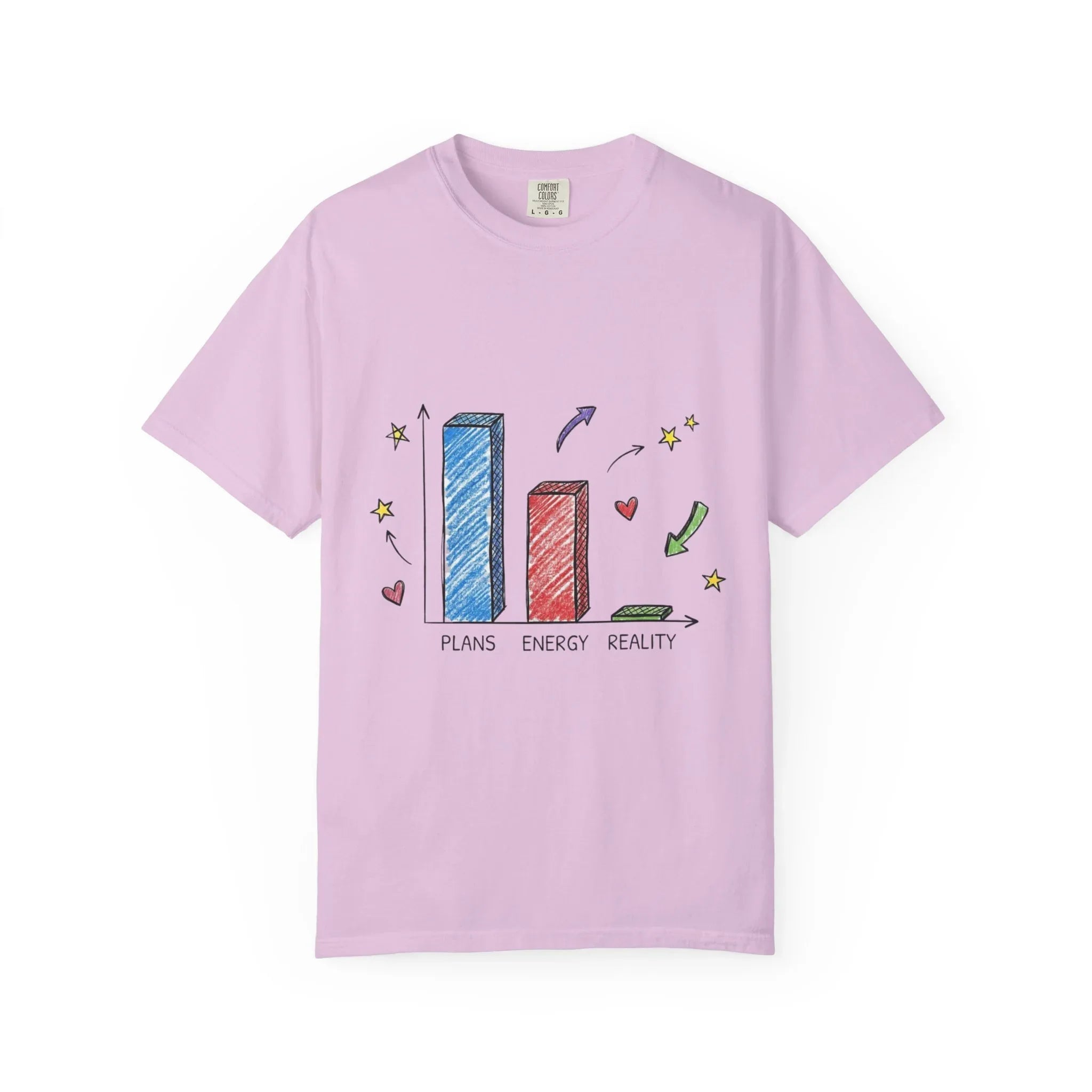 Plans Energy Reality Shirt, Funny Bar Graph Tee, Relatable Productivity Humor T-Shirt, Minimal Sketch Graphic, Office Student Gift Orchid