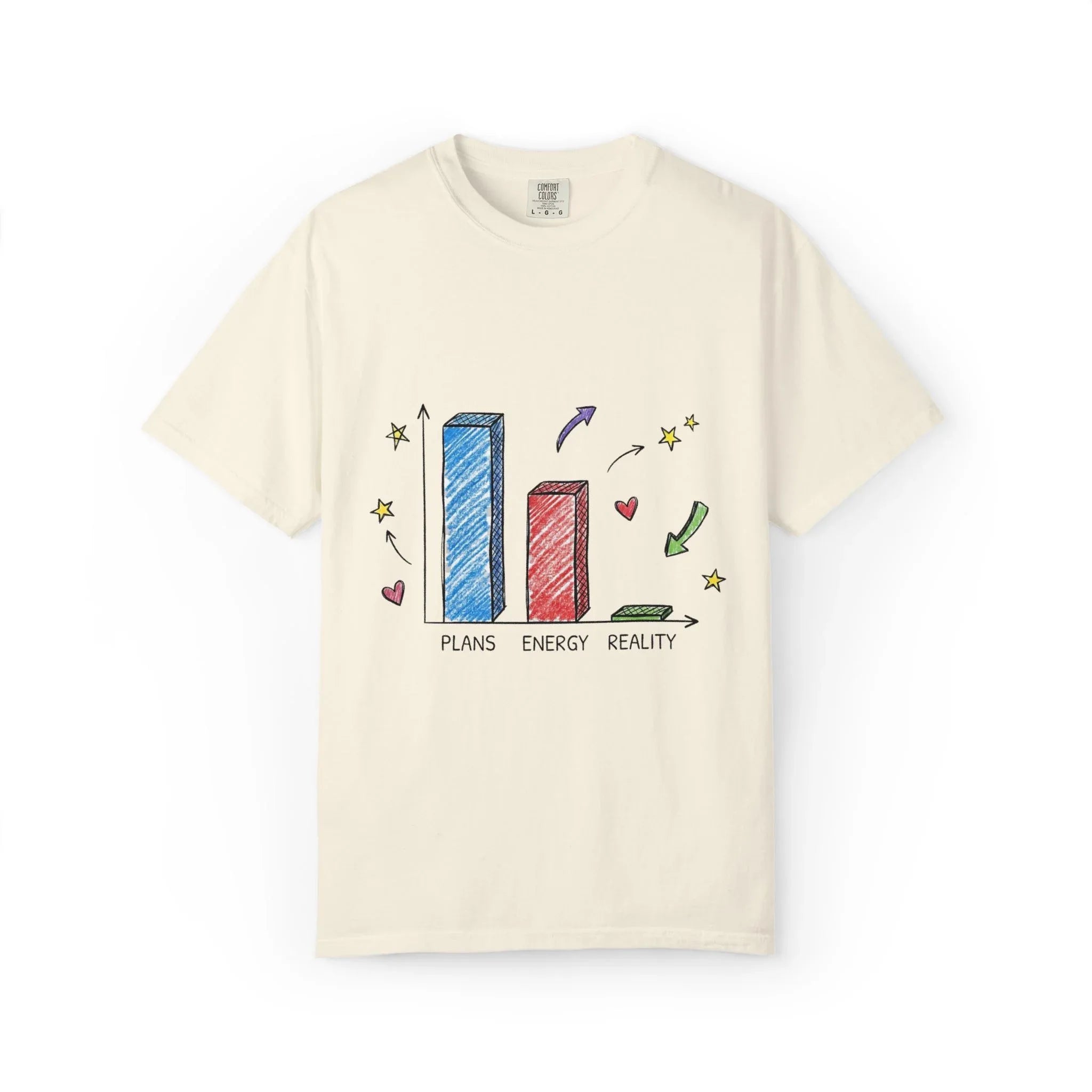 Plans Energy Reality Shirt, Funny Bar Graph Tee, Relatable Productivity Humor T-Shirt, Minimal Sketch Graphic, Office Student Gift Ivory