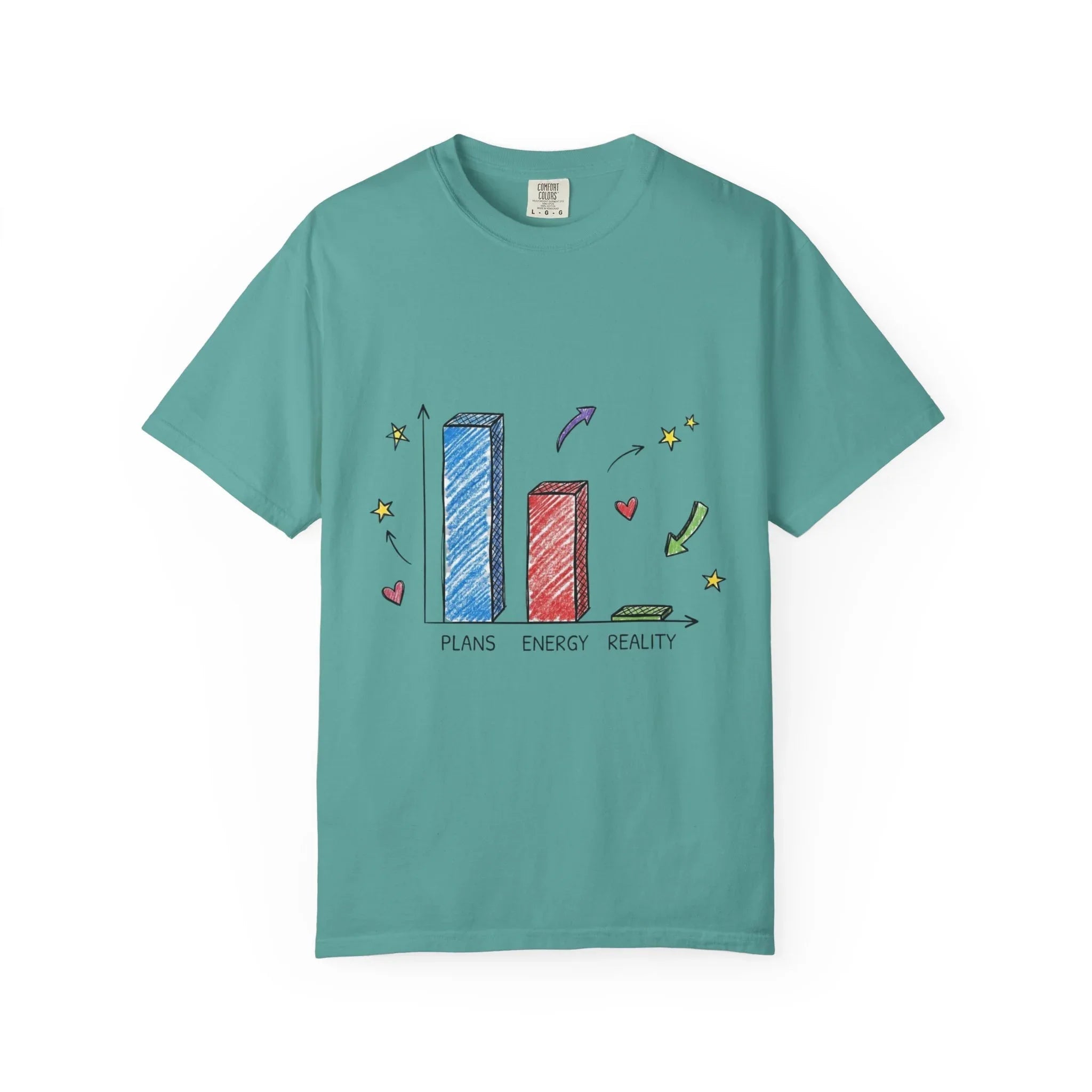 Plans Energy Reality Shirt, Funny Bar Graph Tee, Relatable Productivity Humor T-Shirt, Minimal Sketch Graphic, Office Student Gift Seafoam