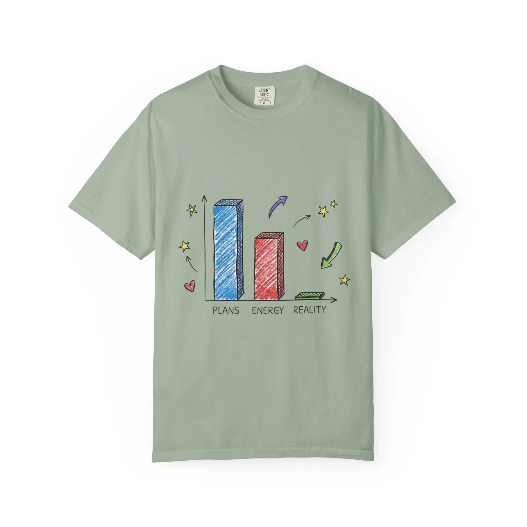 Plans Energy Reality Shirt, Funny Bar Graph Tee, Relatable Productivity Humor T-Shirt, Minimal Sketch Graphic, Office Student Gift Bay