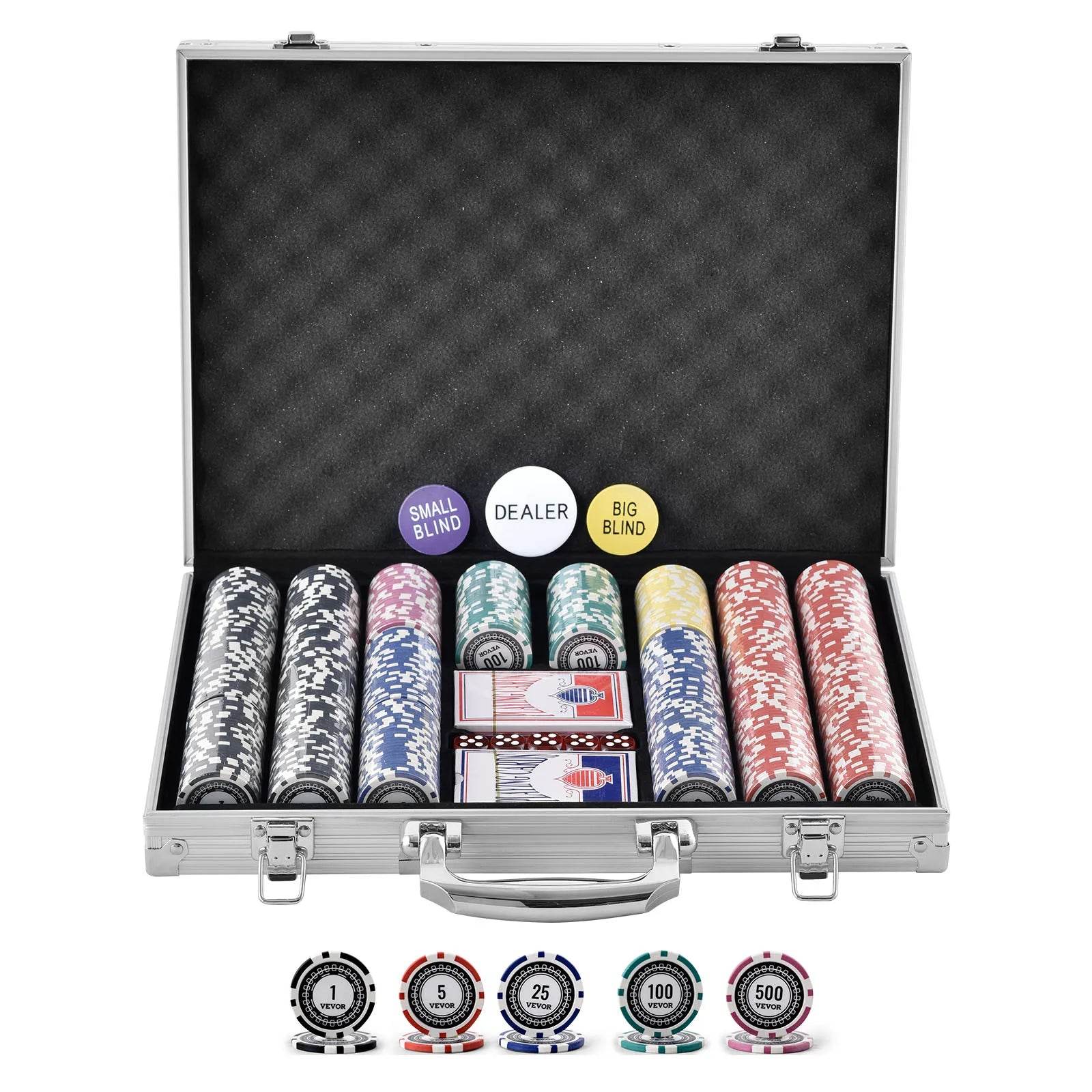 SucceBuy 500 Pieces Thai Poker Chip Set – Complete Texas Hold’em & Blackjack Game Kit with Aluminum Case