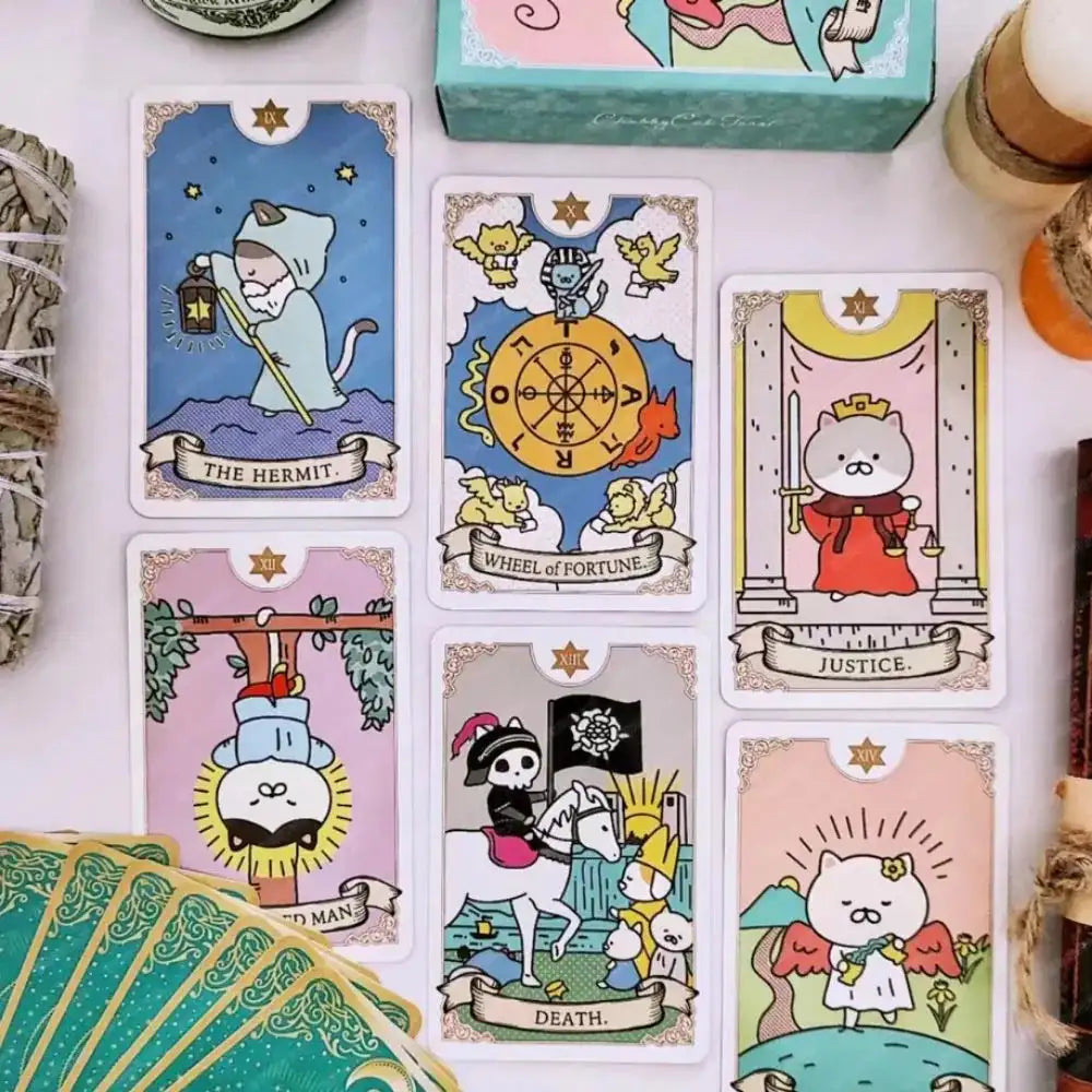 Potenko Tarot Deck – 78 Adorable Cat-Themed Cards | Portable Size 97 x 63 mm | Beginner Friendly and Collectible