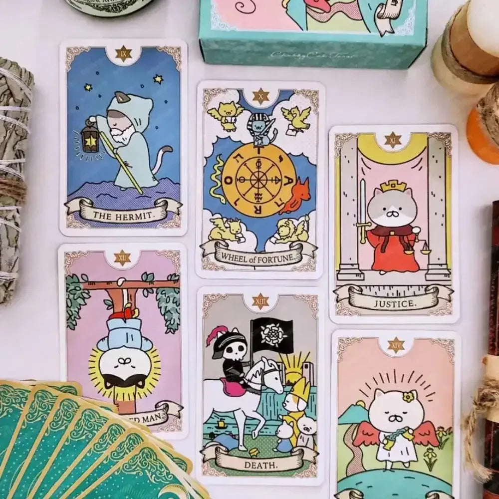 Potenko Tarot Deck – 78 Adorable Cat-Themed Cards | Portable Size 97 x 63 mm | Beginner Friendly and Collectible
