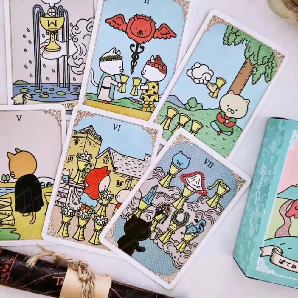 Potenko Tarot Deck – 78 Adorable Cat-Themed Cards | Portable Size 97 x 63 mm | Beginner Friendly and Collectible
