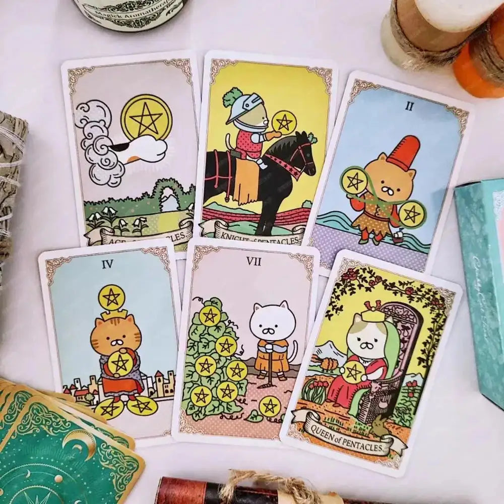 Potenko Tarot Deck – 78 Adorable Cat-Themed Cards | Portable Size 97 x 63 mm | Beginner Friendly and Collectible