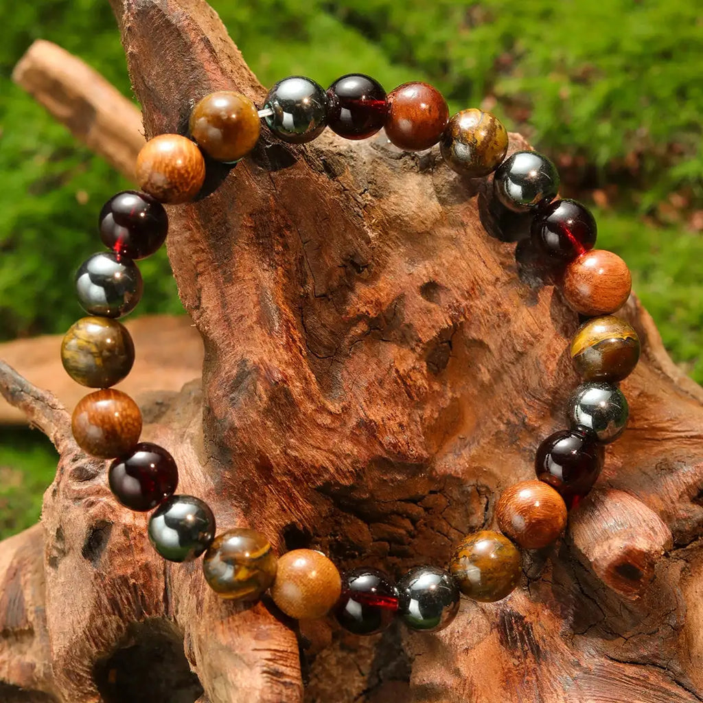 🛡️ Power Triple Protection Balance Energy Crystal Bracelet – Unisex Tiger’s Eye, Hematite & Black Obsidian Stone Bangles