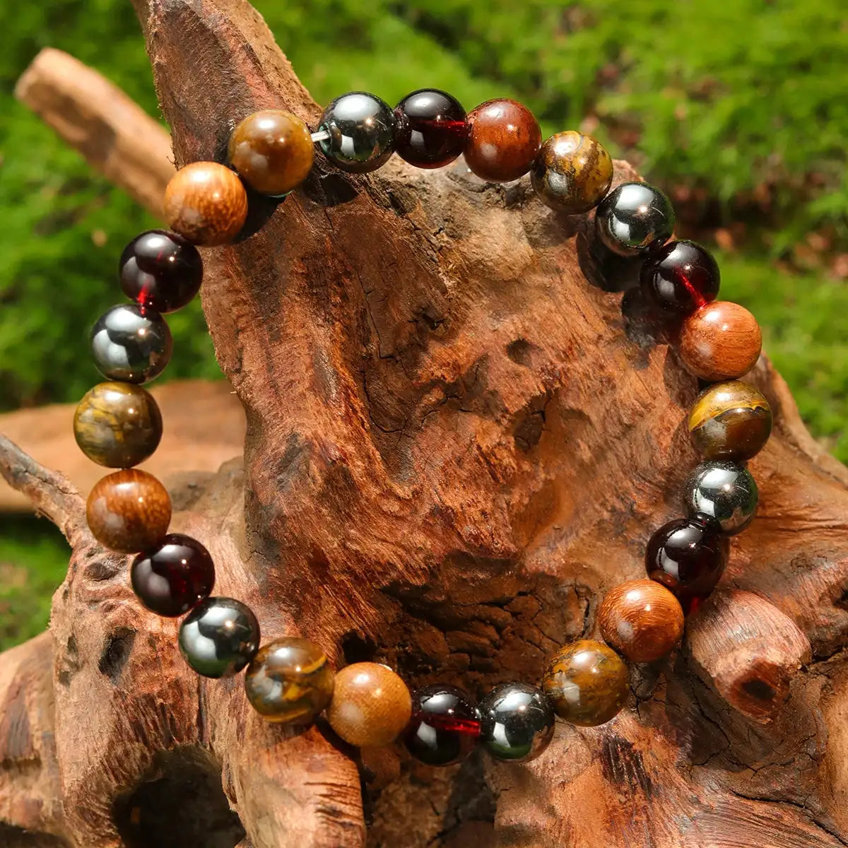 🛡️ Power Triple Protection Balance Energy Crystal Bracelet – Unisex Tiger’s Eye, Hematite & Black Obsidian Stone Bangles