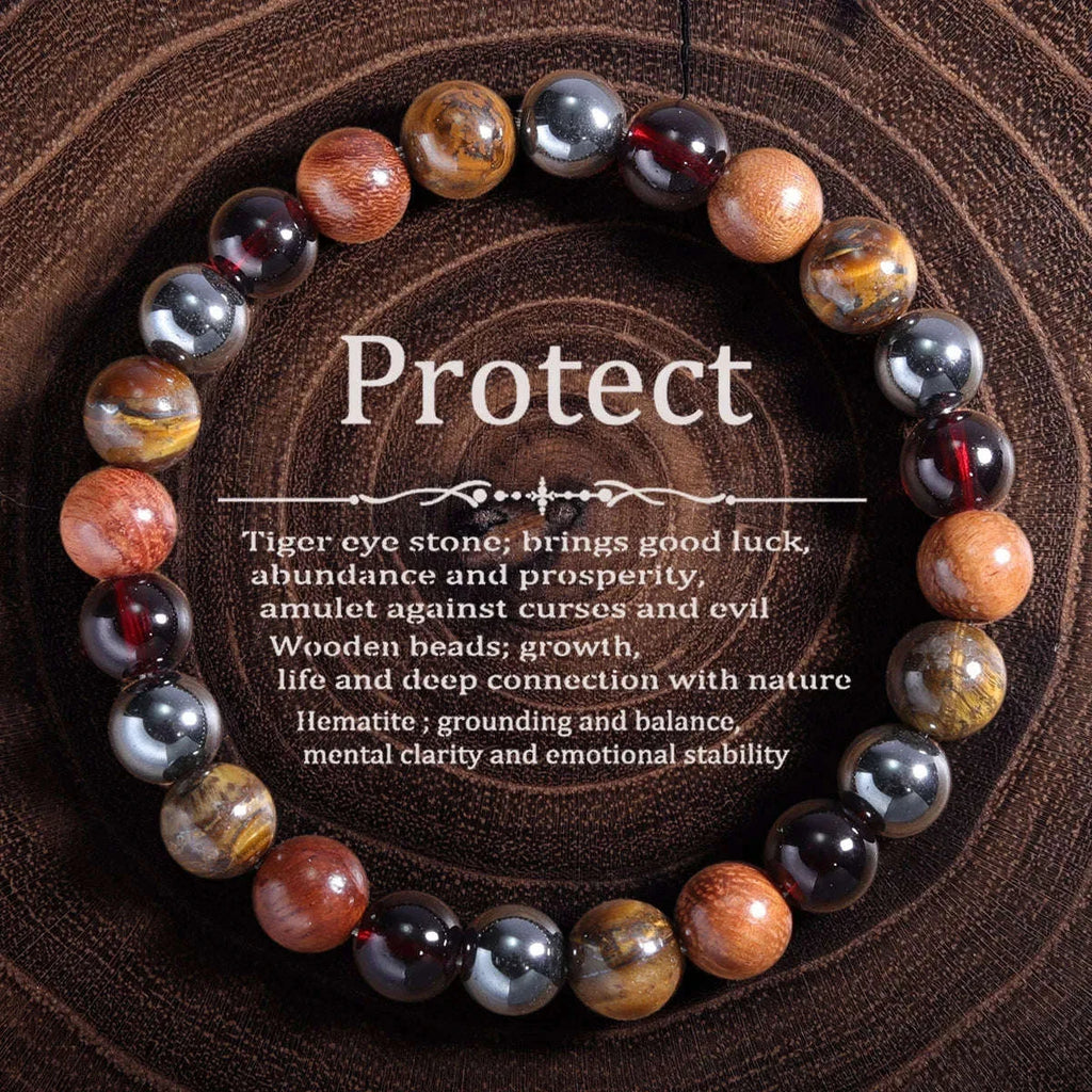 Power Triple Protection Balance Energy Crystal Bracelets for Men Women Tigers Eye Hematite Black Obsidian stone bangles