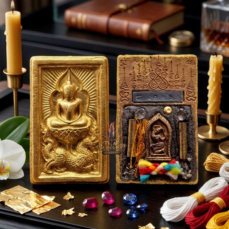 ✨ Premium Authentic Thai Amulet Somdej Waek Marn Ananta Sub 2021 – Gold-Brushed Sacred Earth Pendant Embedded with Phra Mae Thorani, Dual Takrut, Holy Hair, & Multi-Sacred Elements by Luang Phor Jai Wat Phraya Yat Thai Blessing Co By RURUECHA