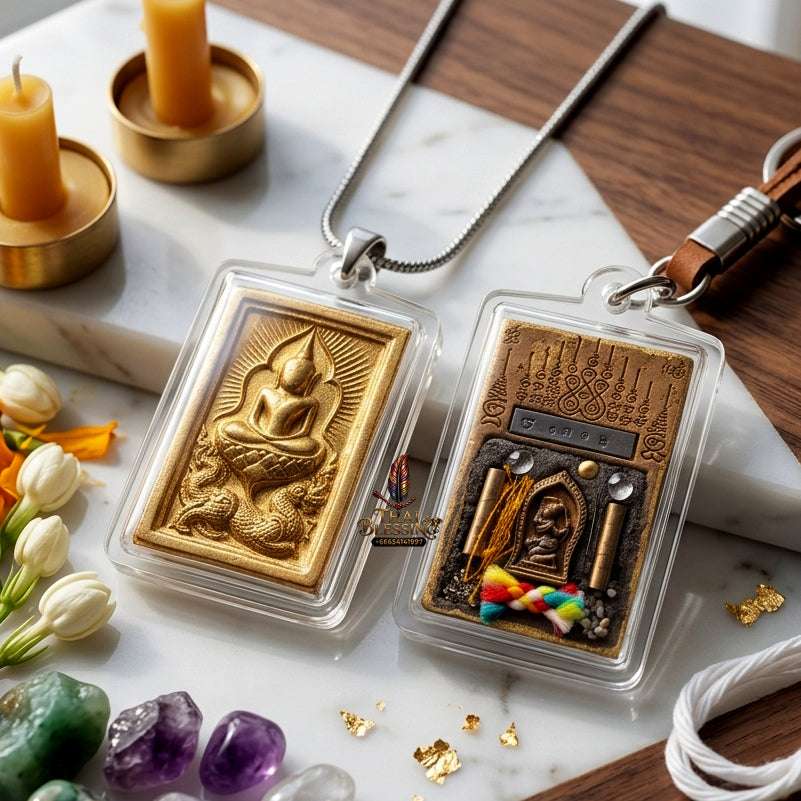 ✨ Premium Authentic Thai Amulet Somdej Waek Marn Ananta Sub 2021 – Gold-Brushed Sacred Earth Pendant Embedded with Phra Mae Thorani, Dual Takrut, Holy Hair, & Multi-Sacred Elements by Luang Phor Jai Wat Phraya Yat Thai Blessing Co By RURUECHA
