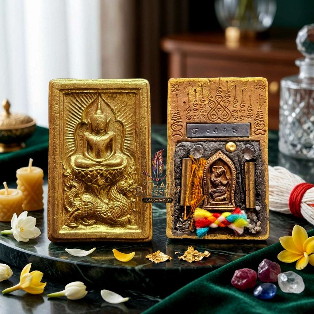 ✨ Premium Authentic Thai Amulet Somdej Waek Marn Ananta Sub 2021 – Gold-Brushed Sacred Earth Pendant Embedded with Phra Mae Thorani, Dual Takrut, Holy Hair, & Multi-Sacred Elements by Luang Phor Jai Wat Phraya Yat Thai Blessing Co By RURUECHA