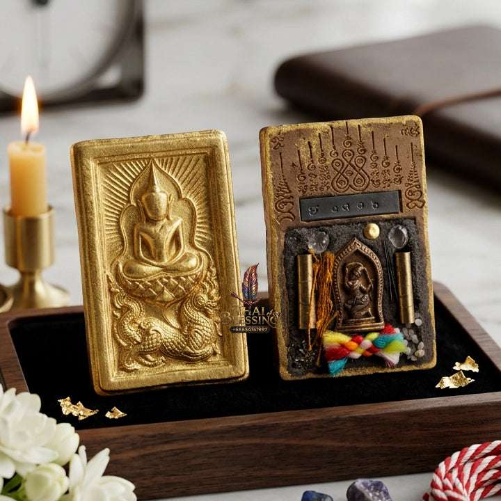 ✨ Premium Authentic Thai Amulet Somdej Waek Marn Ananta Sub 2021 – Gold-Brushed Sacred Earth Pendant Embedded with Phra Mae Thorani, Dual Takrut, Holy Hair, & Multi-Sacred Elements by Luang Phor Jai Wat Phraya Yat Thai Blessing Co By RURUECHA