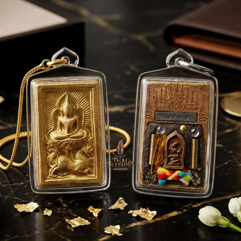 ✨ Premium Authentic Thai Amulet Somdej Waek Marn Ananta Sub 2021 – Gold-Brushed Sacred Earth Pendant Embedded with Phra Mae Thorani, Dual Takrut, Holy Hair, & Multi-Sacred Elements by Luang Phor Jai Wat Phraya Yat Thai Blessing Co By RURUECHA