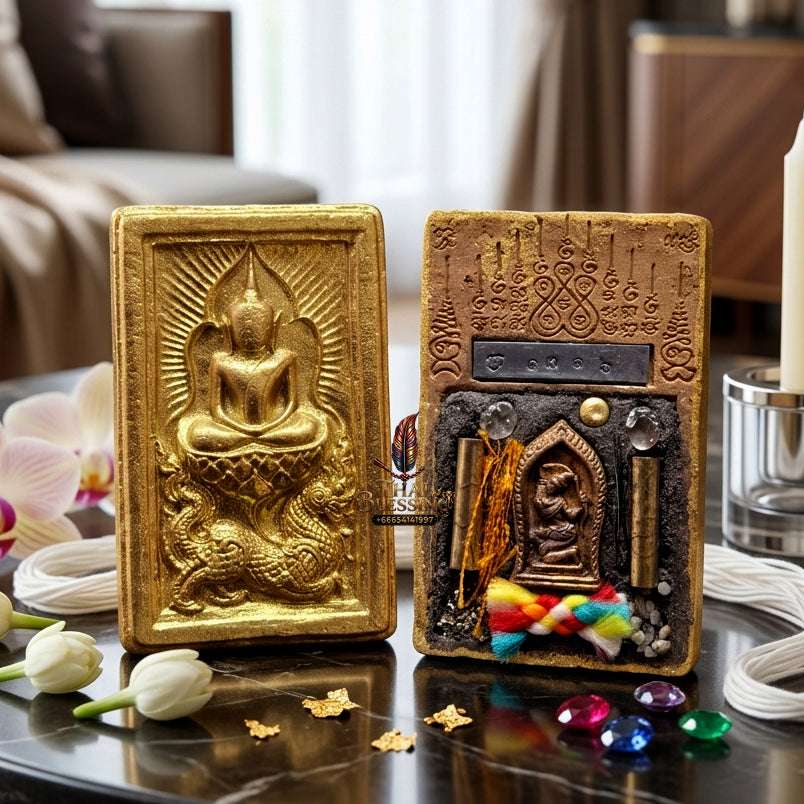 ✨ Premium Authentic Thai Amulet Somdej Waek Marn Ananta Sub 2021 – Gold-Brushed Sacred Earth Pendant Embedded with Phra Mae Thorani, Dual Takrut, Holy Hair, & Multi-Sacred Elements by Luang Phor Jai Wat Phraya Yat Thai Blessing Co By RURUECHA