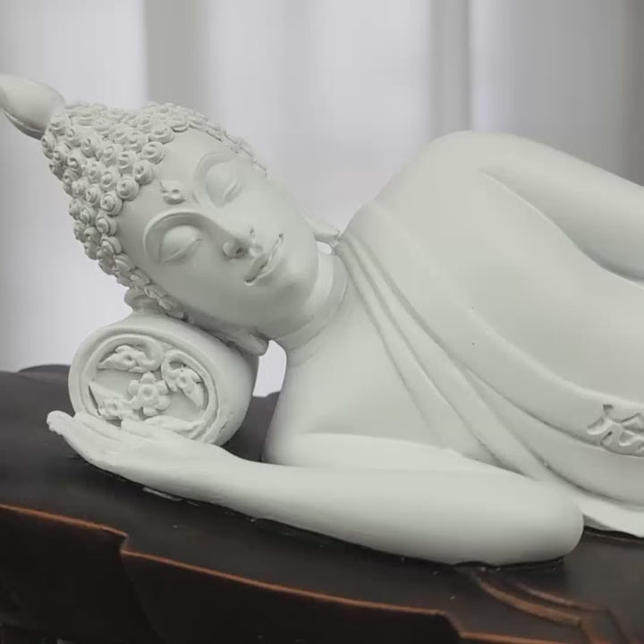 Fine Art Thai Reclining Buddha Statue "Tuesday Birthday Deity (Pang Saiyat)" by Sculptor Suphakreuk Yamprakhon - Marble Resin with Matte Gold Finish & Copper Gold Base - Consecrated Chaidee Yantra Coin Insert with Glass Display Case (สำเนา)