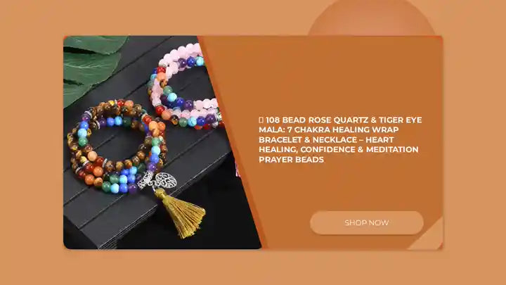 📿 108 Bead Rose Quartz &amp; Tiger Eye Mala: 7 Chakra Healing Wrap Bracelet &amp; Necklace &ndash; Heart Healing, Confidence &amp; Meditation Prayer Beads by@Outfy