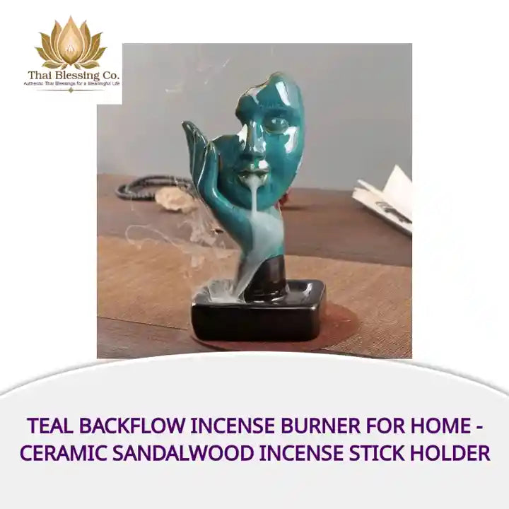 Teal Backflow Incense Burner for Home - Ceramic Sandalwood Incense Stick Holder by@Outfy