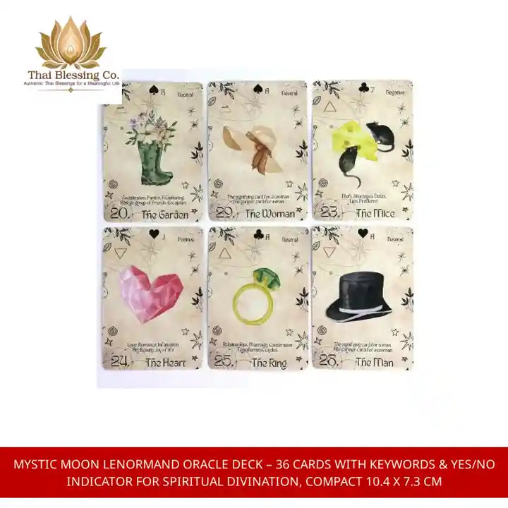 Mystic Moon Lenormand Oracle Deck &ndash; 36 Cards with Keywords &amp; Yes/No Indicator for Spiritual Divination, Compact 10.4 x 7.3 cm by@Outfy