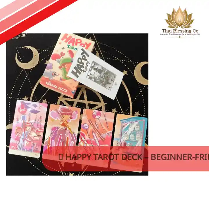 🔮 Happy Tarot Deck &ndash; Beginner-Friendly 78-Card Rider-Waite Inspired Tarot with Guidebook | Compact 12x7cm by@Outfy