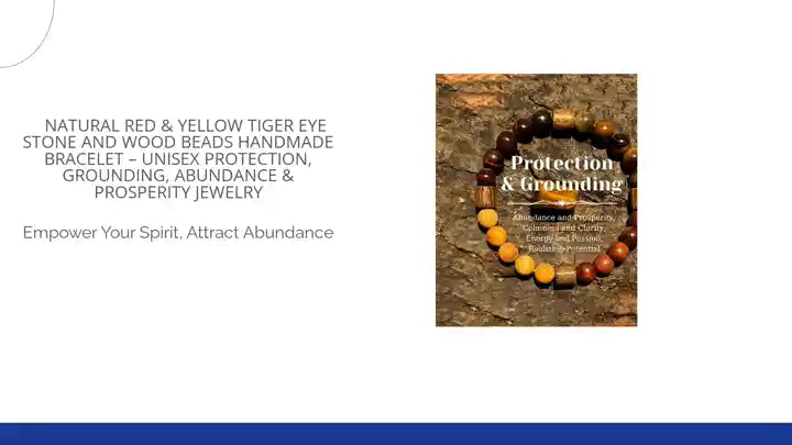 ✨ Natural Red &amp; Yellow Tiger Eye Stone and Wood Beads Handmade Bracelet &ndash; Unisex Protection, Grounding, Abundance &amp; Prosperity Jewelry by@Outfy