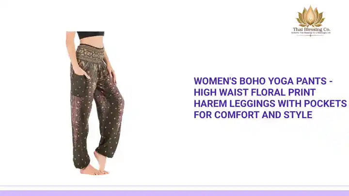 Women's Boho Yoga Pants - High Waist Floral Print Harem Leggings with Pockets for Comfort and Style by@Outfy