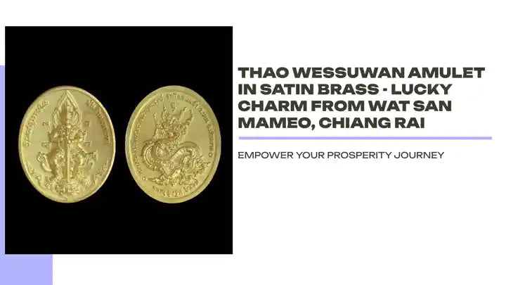 Thao Wessuwan Amulet in Satin Brass - Lucky Charm from Wat San Mameo, Chiang Rai by@Outfy